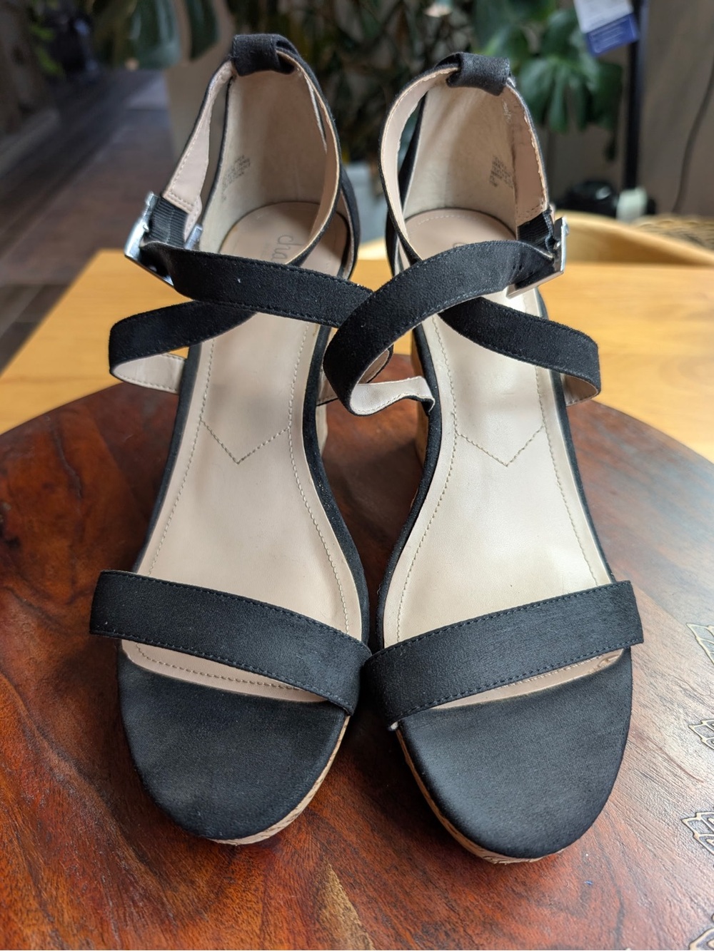 Charles By Charles David Black Suede Crisscross Wedge Sandals